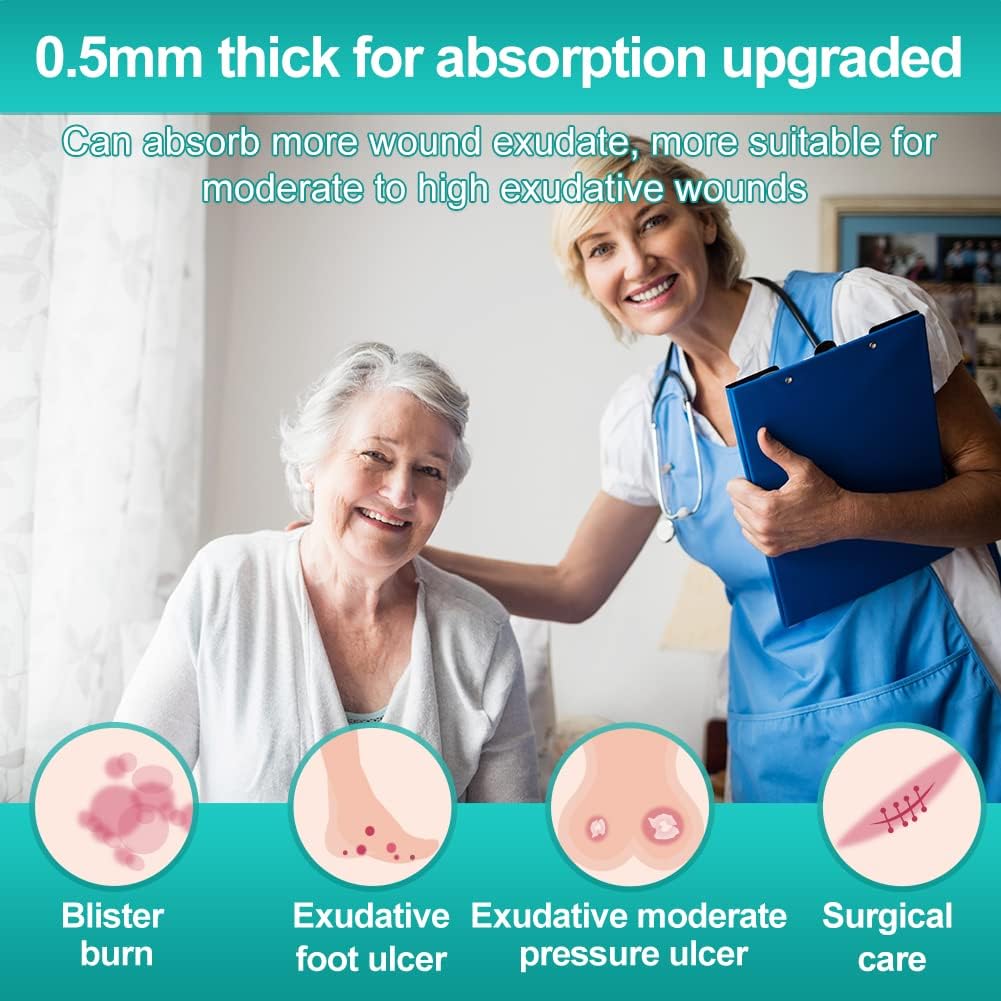 Dimora Hydrocolloid Dressing 4" x 4" for Wound Care, 10 Pcs Large Patch Bandages with Self-Adhesive for Bedsore, Burn, Blister, Acne Care, Super Absorbent for Fast Healing