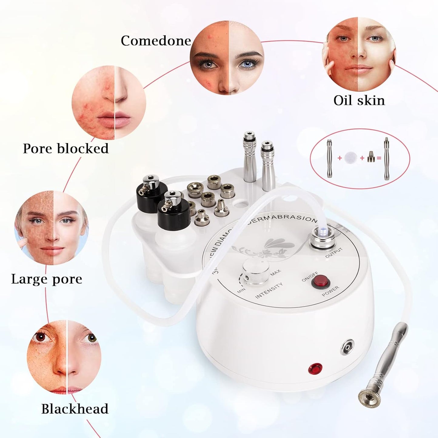 3 in 1 Diamond Microdermabrasion Machine, Professional Microdermabrasion Device with Vacuum Spray, Beauty Facial Skin Care Dermabrasion Equipment for Salon Personal Home Use