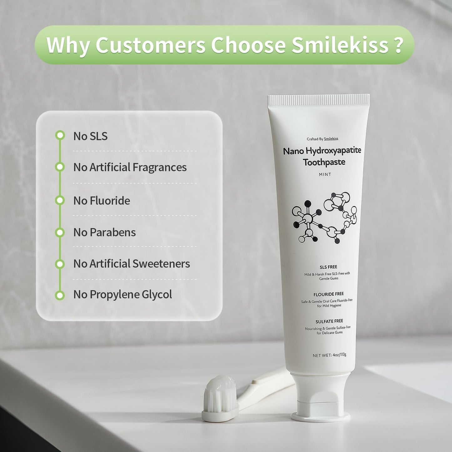 Fluoride Free Toothpaste with Nano Hydroxyapatite – Dentist Recommended for Remineralizing & Sensitive Teeth Relief – Mild Mint Natural Toothpaste for Adults & Kids, 8oz