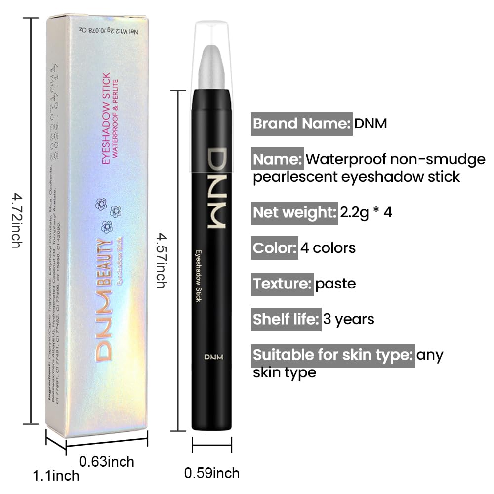 evpct 4Pcs White Black Grey Silver Cream Eyeshadow Pencil Bulk Stick Set, Waterproof Pearl white Dazzling grey Pearl black Silver Shimmer Metallic Eye shadow Crayon Stick sombras en crema para ojos