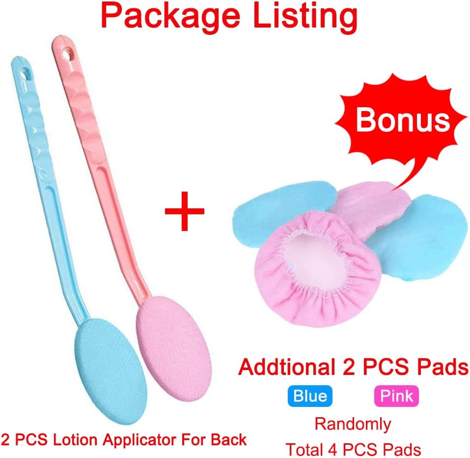 Eyxformula 2 Pcs Back Lotion Applicator with Long Handle & 2 Replacement Pads for Self-Tanning, Sunscreen, Cream, Moisturizer – Easy Reach Body Lotion Applicator for Back, Feet & Hard-to-Reach Areas