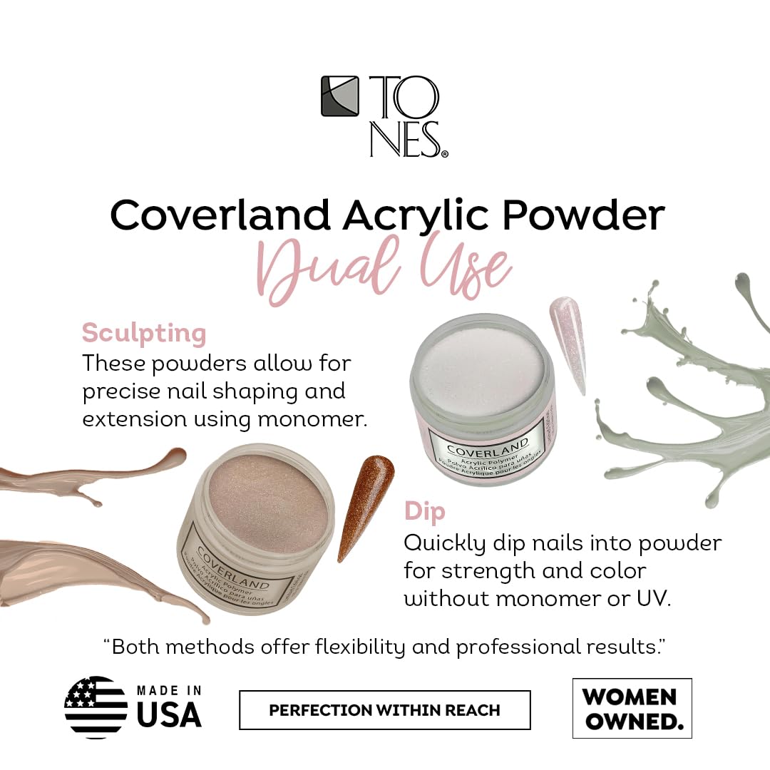 Tones Coverland Acrylic Nail Powder "Parisian Romance" - Limited Edition Acrylic Powder for Nail Design, Sculpting, and Masking Nail Bed Imperfections - (1.5 Oz)