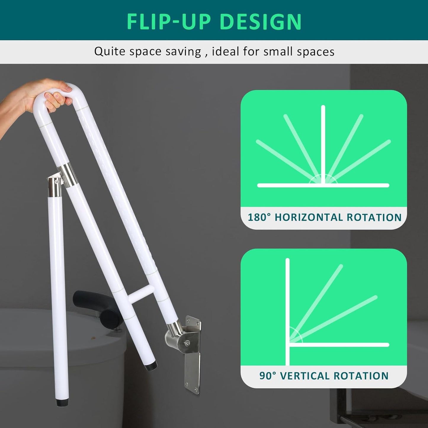 INNOLIFE Handicap Grab Bars Rails, 29.5 Inch Foldable Toilet Grab Bar Flip Up Safety Rails Anti-Slip Grip Shower Assist Aid Safety for Elderly Pregnant Women Disabled Bar, White