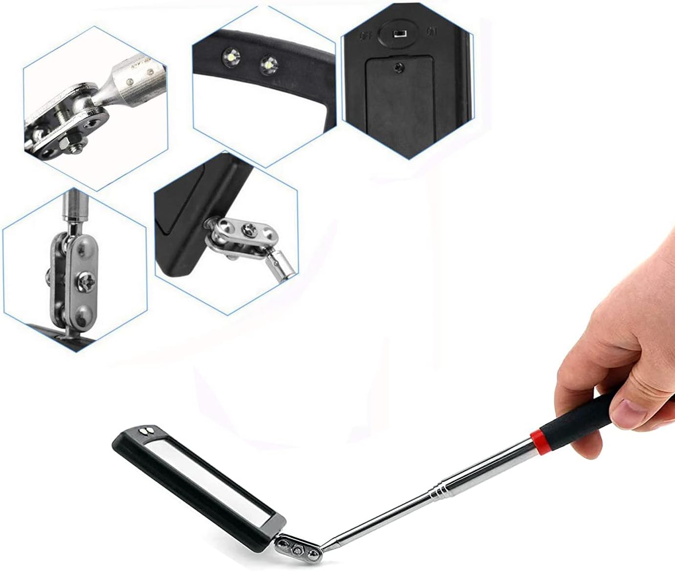 Inspection mirror telescoping with light Mirror practical addition to car repair, and anyone's toolbox Inspection Tool for Checking Vehicle, and Other Small Parts Extended (Inspection mirror-4PCS)