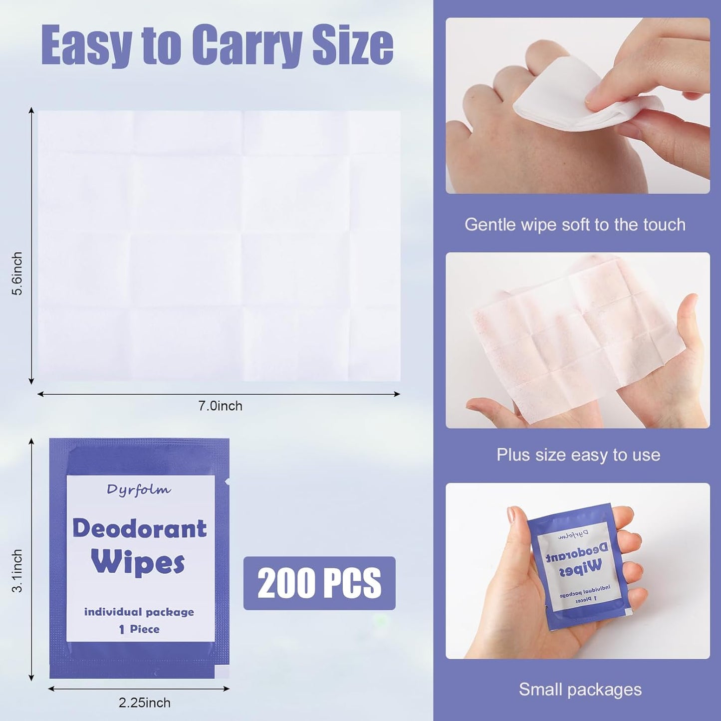 200 Pcs Underarm Deodorant Wipes,Travel Deodorant Wipes,Individually Wrapped Antiperspirant Wipe,Sweat Body Wipe for Women Men Adults Sports Travel Essentials (Purple)