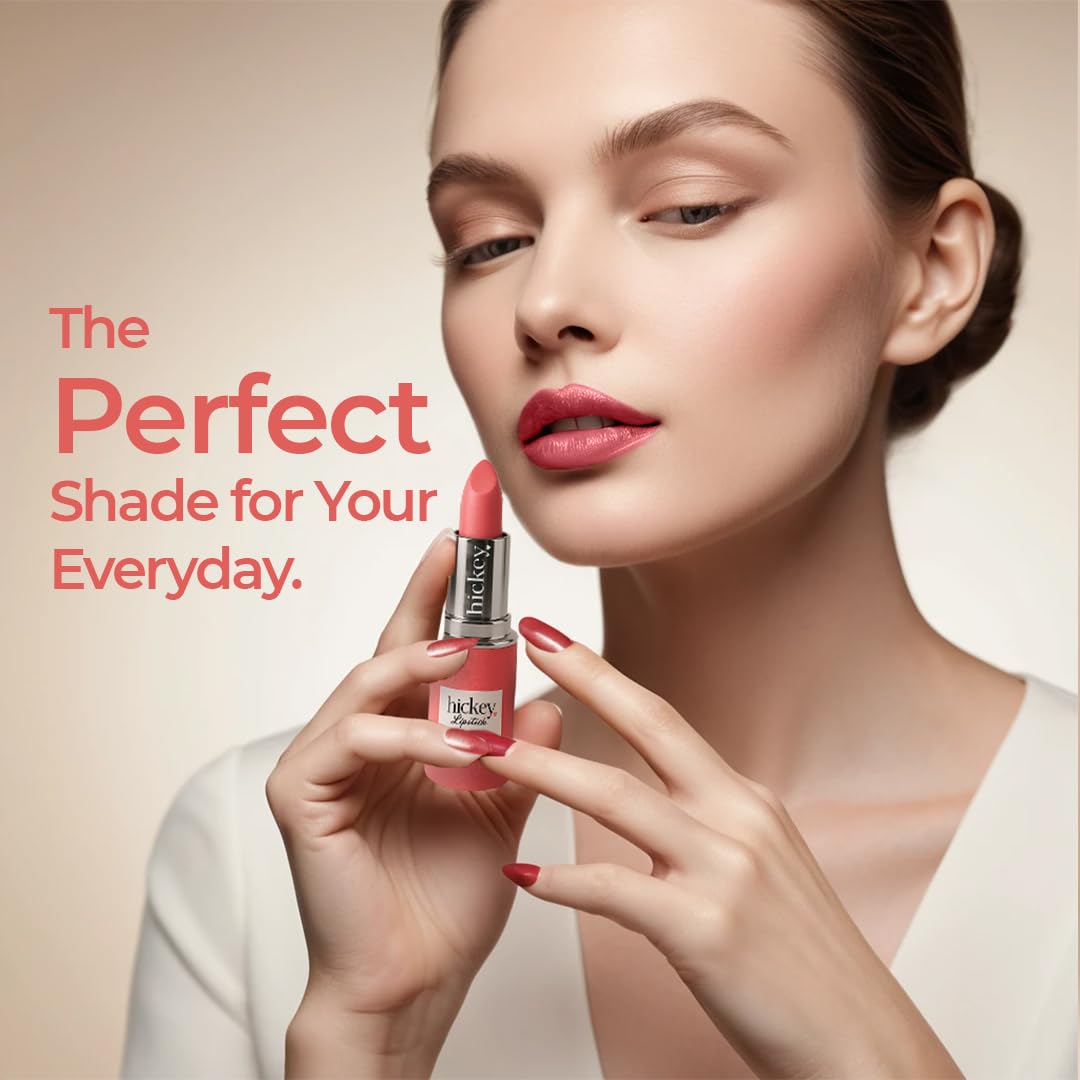 Hickey Lipstick for Women, Organic Beach Babe Coral Lipstick Refill - Hydrating & Moisturizing Long Lasting Lipstick - Vegan & Gluten-Free with Velvet Finish - Highly Pigmented, Smooth & Creamy Makeup