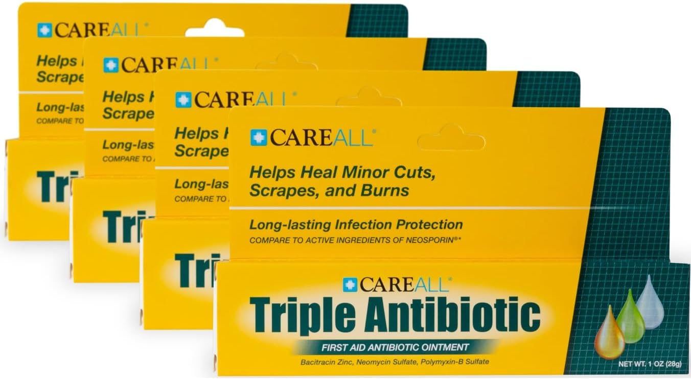 CareAll Triple Antibiotic Ointment 1.0 oz (4 Pack), First Aid Ointment for Minor Scrapes, Cuts, and Burns to Help Prevent Infection, Compare to The Active Ingredients of The Leading Brand