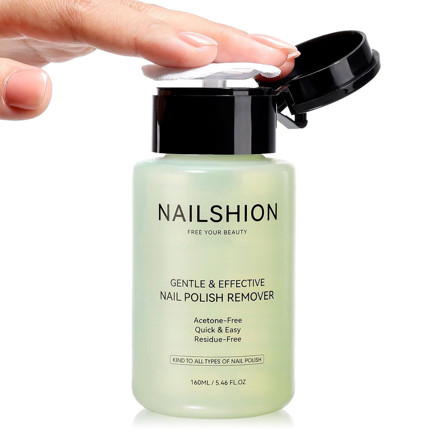 Avocado Nail Polish Remover, Non-Acetone 5s Quick Removal, Professional Remover for All Air-dry Nail Polish, VE Non-Drying Built-in Refillable Pump Bottle, 160ml