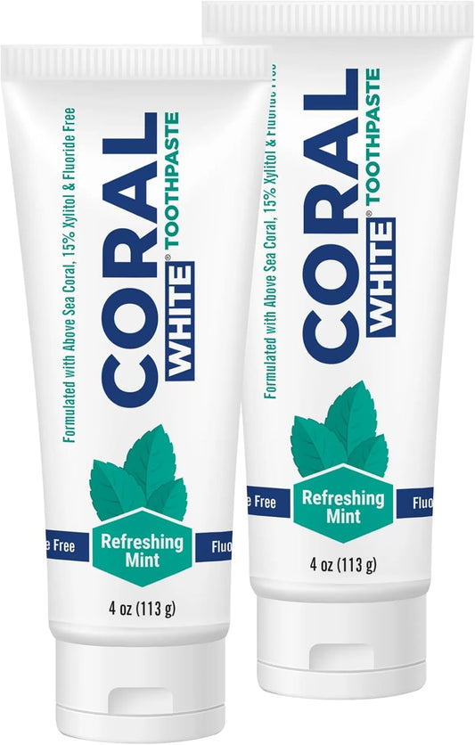 Coral White - Coral White Mint Toothpaste Natural Fluoride SLS Free Coral Calcium Remineralizing Toothpaste 4 Ounce (2 Pack)