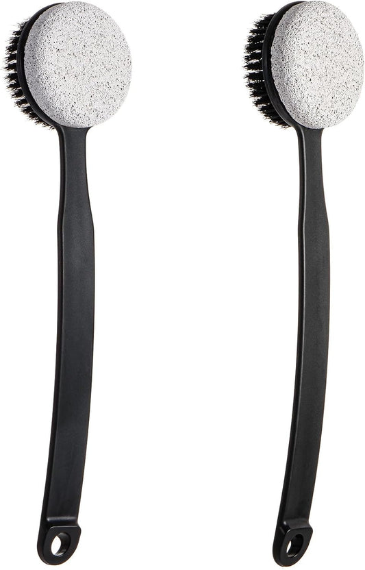 Pumice Stone for Feet with Long Handle (Double-Faced Curved Handle,Black, Count, 2.0)