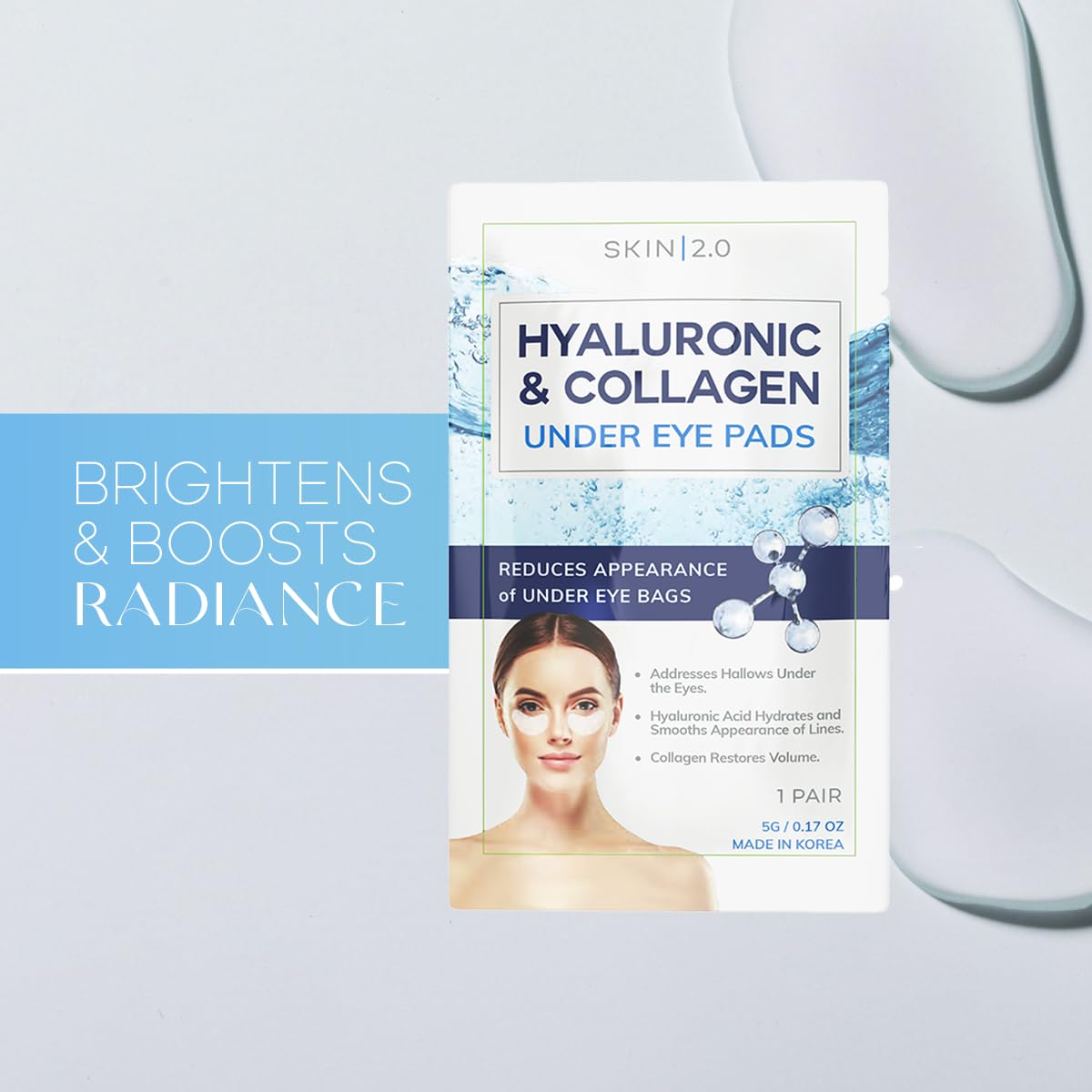Hyaluronic Acid and Collagen Under Eye Patches - Anti-aging, Reduces Under Eye Bags & Wrinkles, Firming & Hydrating Under Eye Pads - Cruelty Free Korean Skin Care - All Skin Types - 15 Pairs