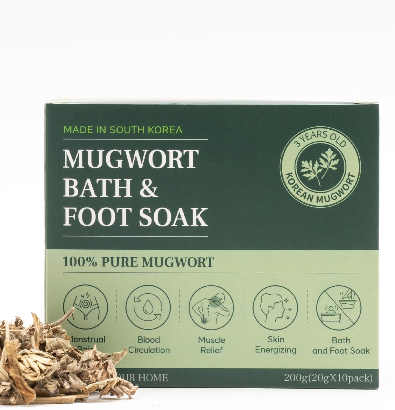 Monage Korean Organic Mugwort Bath and Foot Soak (10 Pack) Natural Home Spa Therapy with Traditional Korean Healing Properties and Relaxation Benefits, Skin Soothing, Muscle Relief, Korean Skin Care