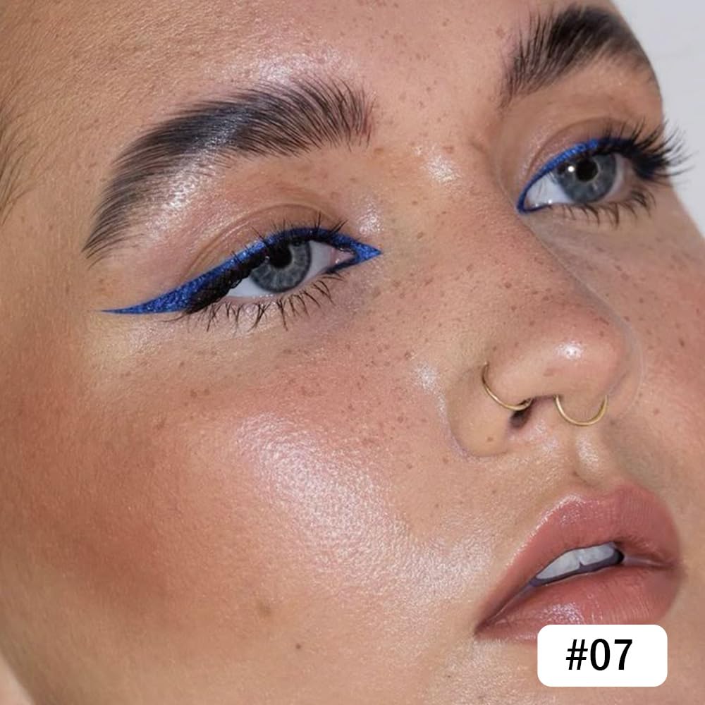 evpct Blue Glitter Eyeliner Pencil for Eyes, Dark Royal Blue Metallic Shimmer Eye Liner Pencil Makeup Waterproof Smudge Proof, Colored Gel Waterline Eyeliner, Face Eye Paint Stick Halloween Makeup 07