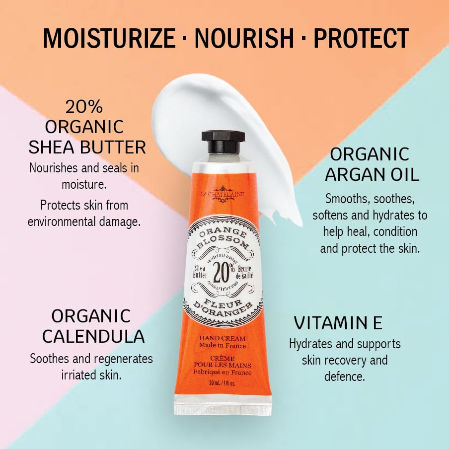 La Chatelaine Hand Cream Trio Tin, Gifts for Mom, Natural Hand Lotion Gift Set, Made in France with 20% Organic Shea Butter, Nourishing & Moisturizing (Gardenia, Orange Blossom, Oud Rose) 3 x 1 fl. oz