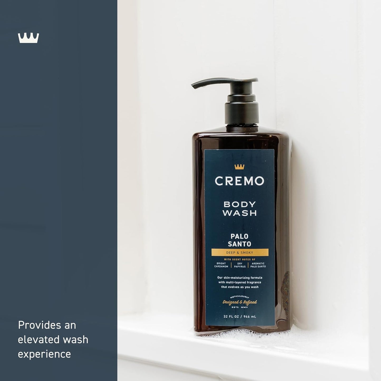 Cremo Rich-Lathering Palo Santo Body Wash for Men, Notes of Bright Cardamom, Dry Papyrus and Aromatic Palo Santo, 32 Fl Oz