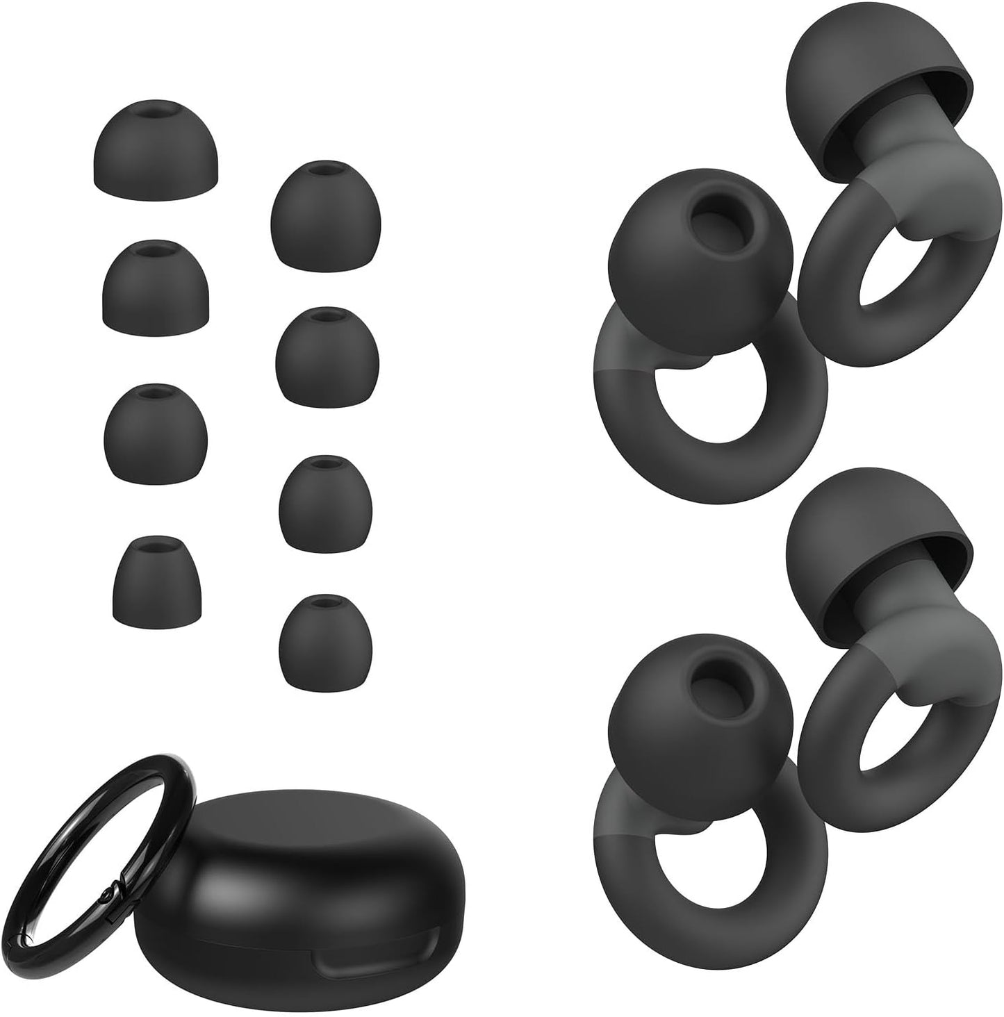 Ear Plugs for Sleeping, 2 Pairs of Reusable Earplugs for Noise Reduction 25dB-30dB with 8 Ear Tips, Soft Hearing Protection Ear Plugs for Concert,Noise Sensitivity, Study & Work, Black