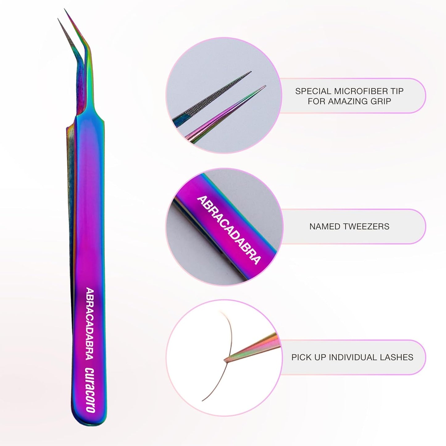 Curacoro Lash Tweezer - Professional & Precision Fiber Tip Grip Lash Tweezers for Eyelash Extensions, Multi Shapes & Purposes Tweezers for Volume, Isolation & Classic Lashes (Galaxy, Abracadabra)