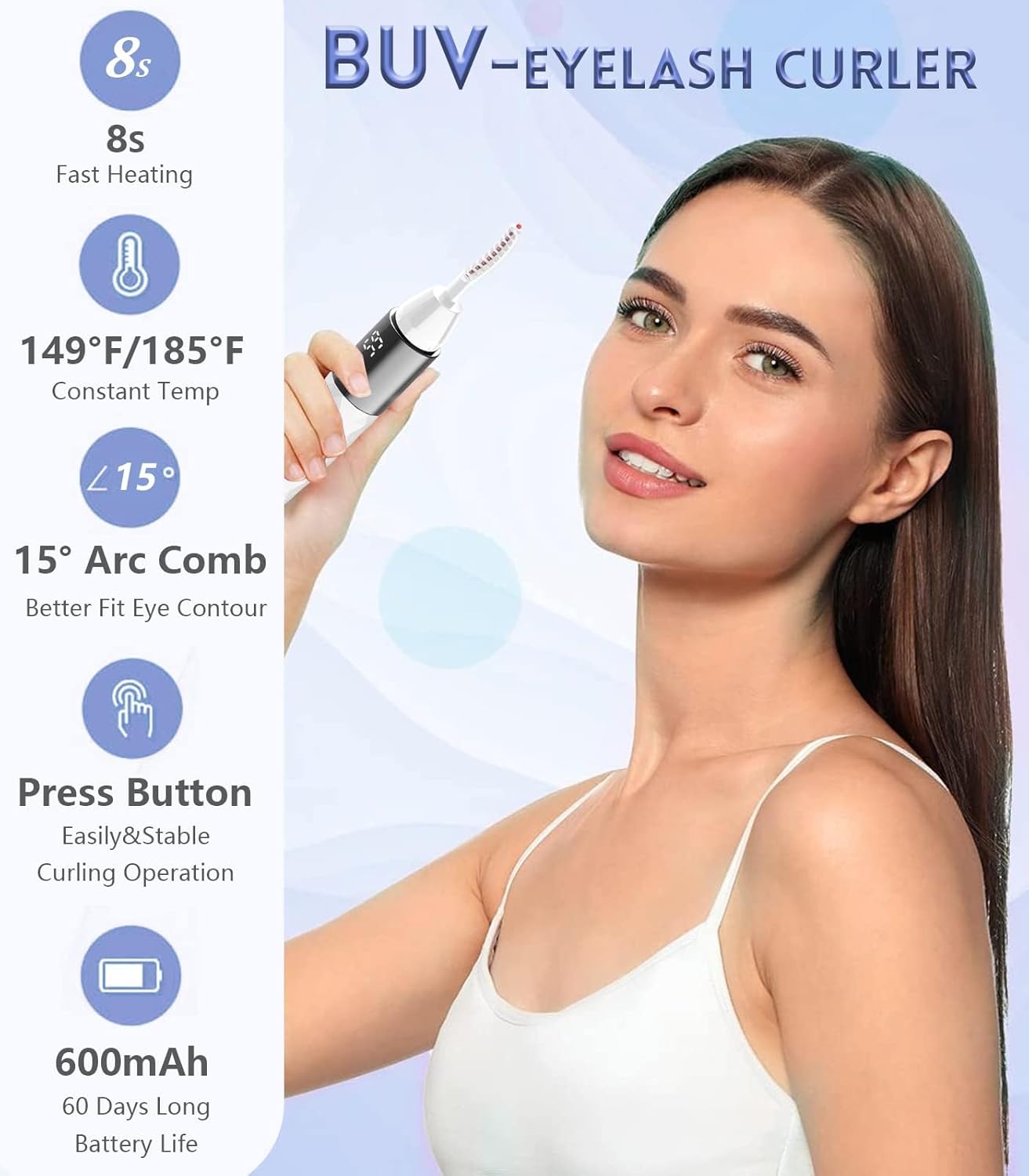 Heated Eyelash Curlers - Heated Lash Curler Best Seller Electric Eyelash Curler Rechargeable for 24H Long Lasting Natural Eyelashes, 4 Heating Modes, 8S Fast Heating, White