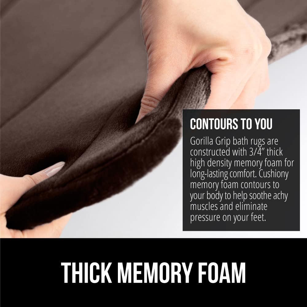 GORILLA GRIP Memory Foam Bath Mat, Soft Absorbent US Designed Bathroom Rug, Gripping Dots Machine Washable Bathmat, Cushioned Floor Mats, Shower Sink Rugs Room Décor Accessories, 24x17 Brown
