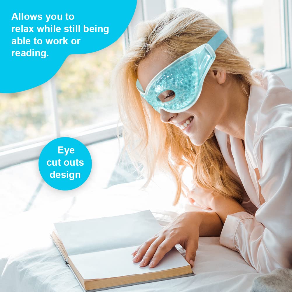 Gel Eye Mask with Eye Holes, Reusable Hot Cold Therapy Cooling Eye Mask for Puffiness/Dark Circles/Eye Bags/Dry Eyes/Headaches/Migraines/Stress Relief, Cold Eye Mask