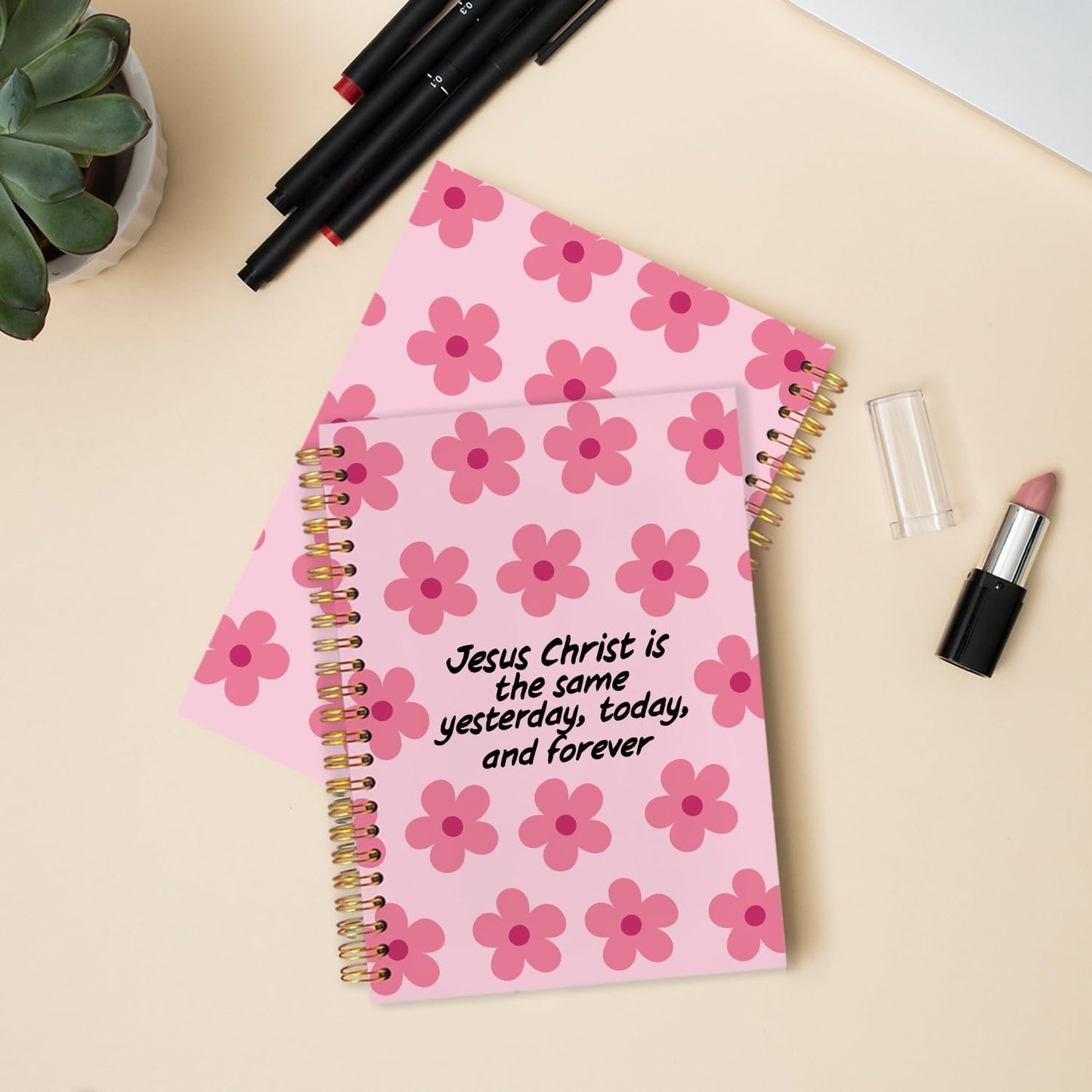 Pink Floral Christian Spiral Journal Notebook 5.5x8.3in, Jesus Journal for Women, Prayer Journals for Woman, Religious Notebooks for Note Taking, Hardcover Notebook