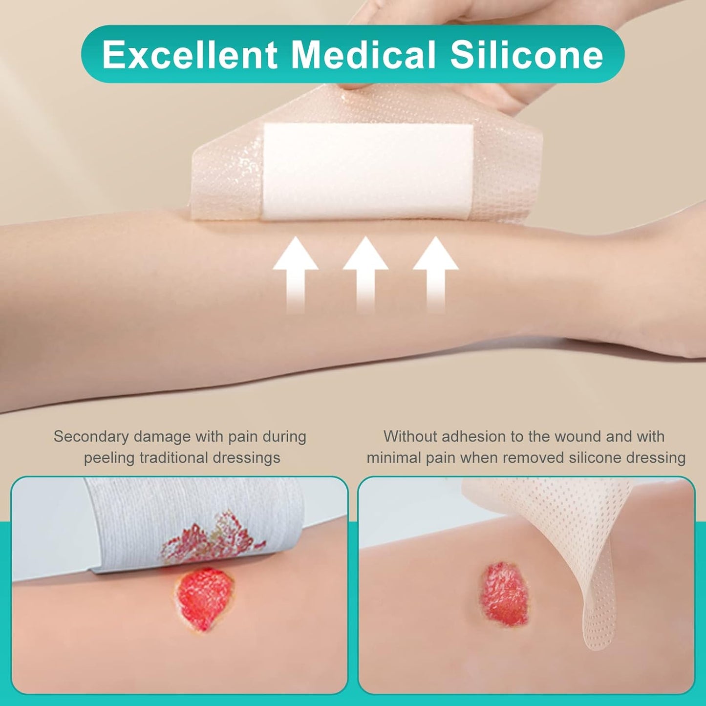 Dimora Silicone Foam Dressing with Border Adhesive 4"x4" Wound Dressing First Aid Bandage for Wound Care 10 Pack