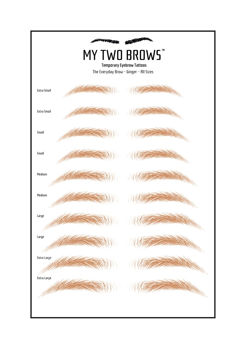 (10 pairs) Ginger Temporary Eyebrow Tattoo - Large Size - Waterproof & Smudgeproof - Everyday Brow Style Eyebrow Stickers - Sheet Lasts up to 30 Days - Won't Work on Existing Brows