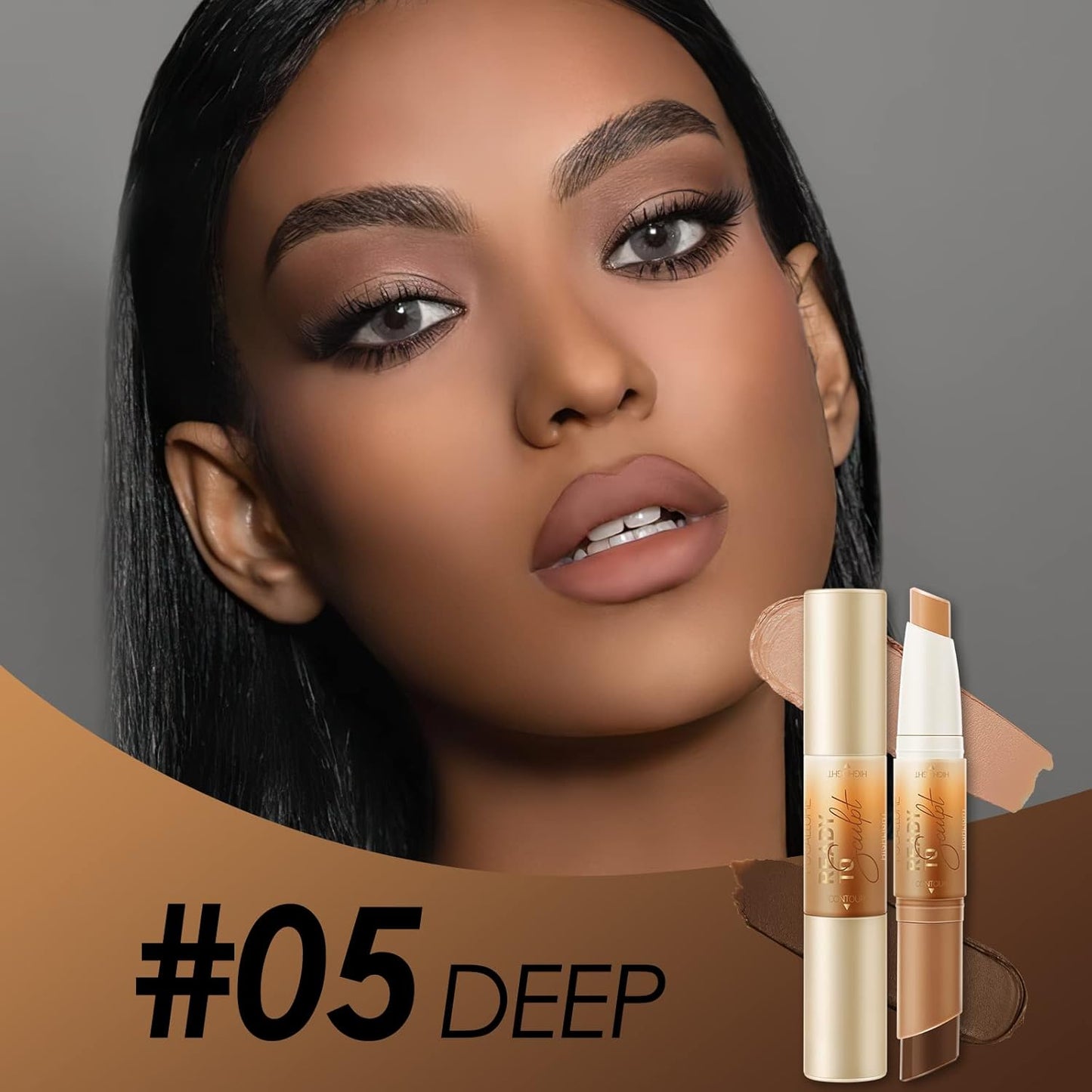 FOCALLURE 2 in 1 Cream Bronzer and Highlighter Stick,Non-greasy & Non-drying Contour Pencil,Easy to Create a Natural Matte Finishing,Long Lasting & Waterproof Face Brighten Make up Pen,DEEP