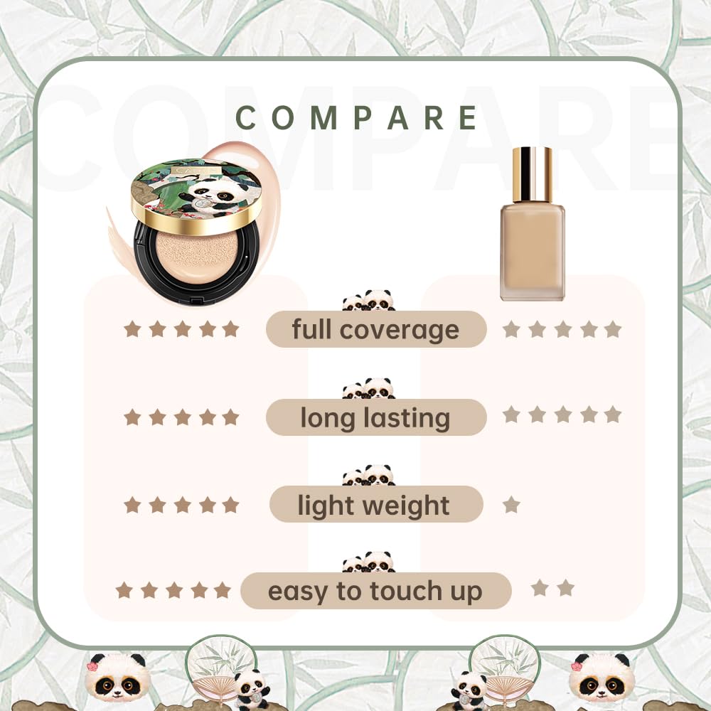 CATKIN Panda Land Full Coverage Cushion Fondation, Breathable Hydrating Nourishing Poreless Face Makeup Save for Sensitive Skin,Sheer Finish (W11 Light)