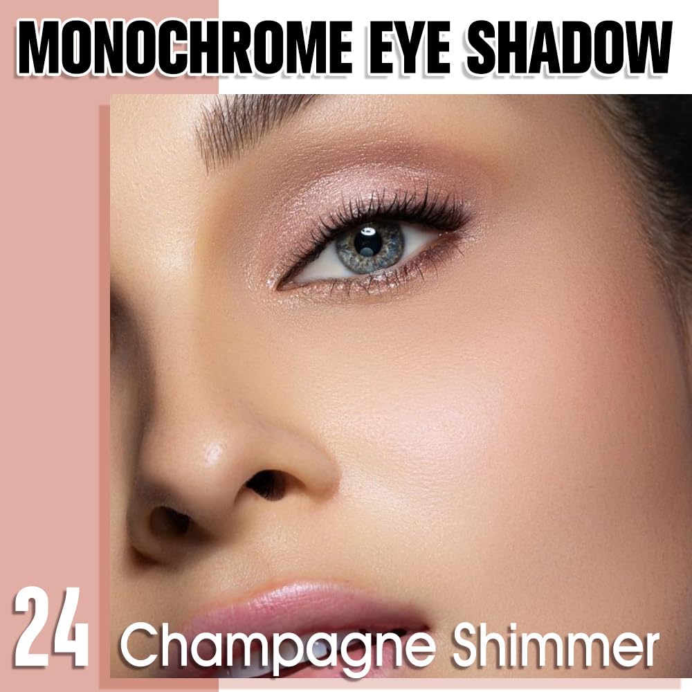 Champagne Shimmer Eyeshadow Palette for Women, Single Monochrome Eye Shadow Makeup, Shiny Pressed Powder, Blendable Natural sombras para ojos, Holographic,Vegan,Travel -24