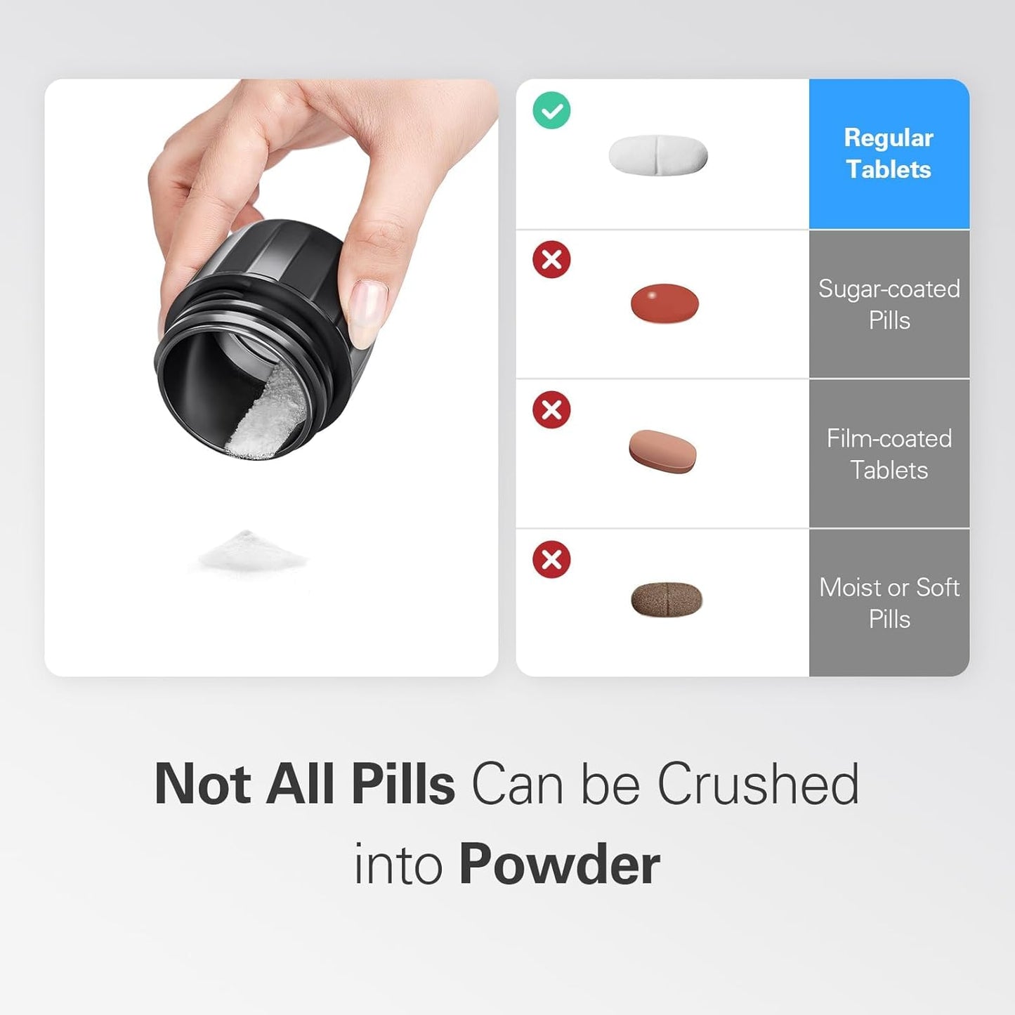 DEPAD 3-in-1 Pill Crusher and Pills Cutter, Pil Crusher Fine Powder with Stainless Steel Grinding Head, Tablet Grinder with Storage for Tablets, Pill Cutter Splitter for Small and Tiny Pills