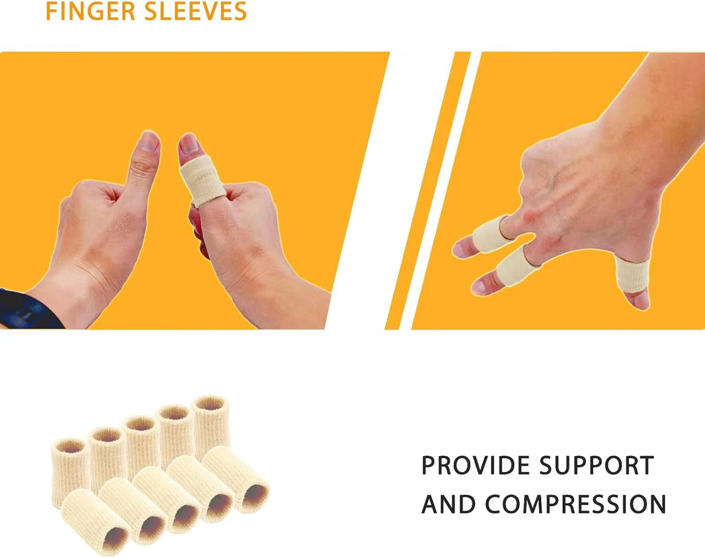 Finger Sleeves , Thumb Splint Brace For Finger Support, Breathable Elastic Finger tape, Compression pression Protector For Reliving Pain, Triggger Finger, Compression Aid For Sports, 10PCS (Beige)