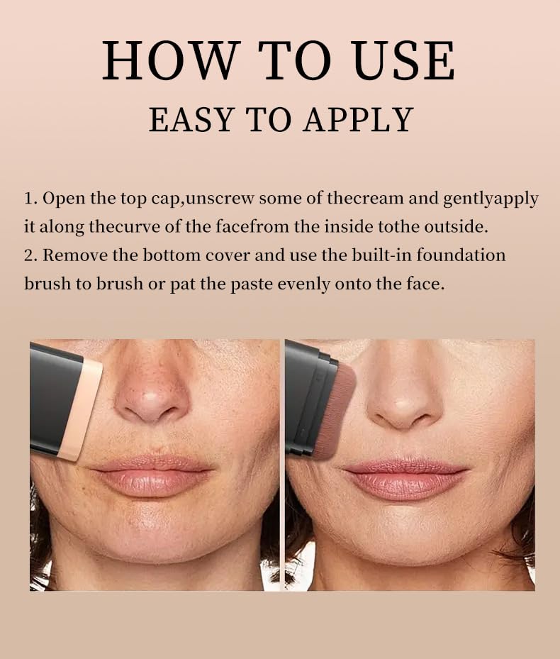 Foundation Stick, 2 in 1 Dual-Ended Long-Lasting Concealer Foundation Stick, Face Contouring foundation with Brush, Full Coverage Matte Finish for Face Makeup(03#LIGHT SKIN)