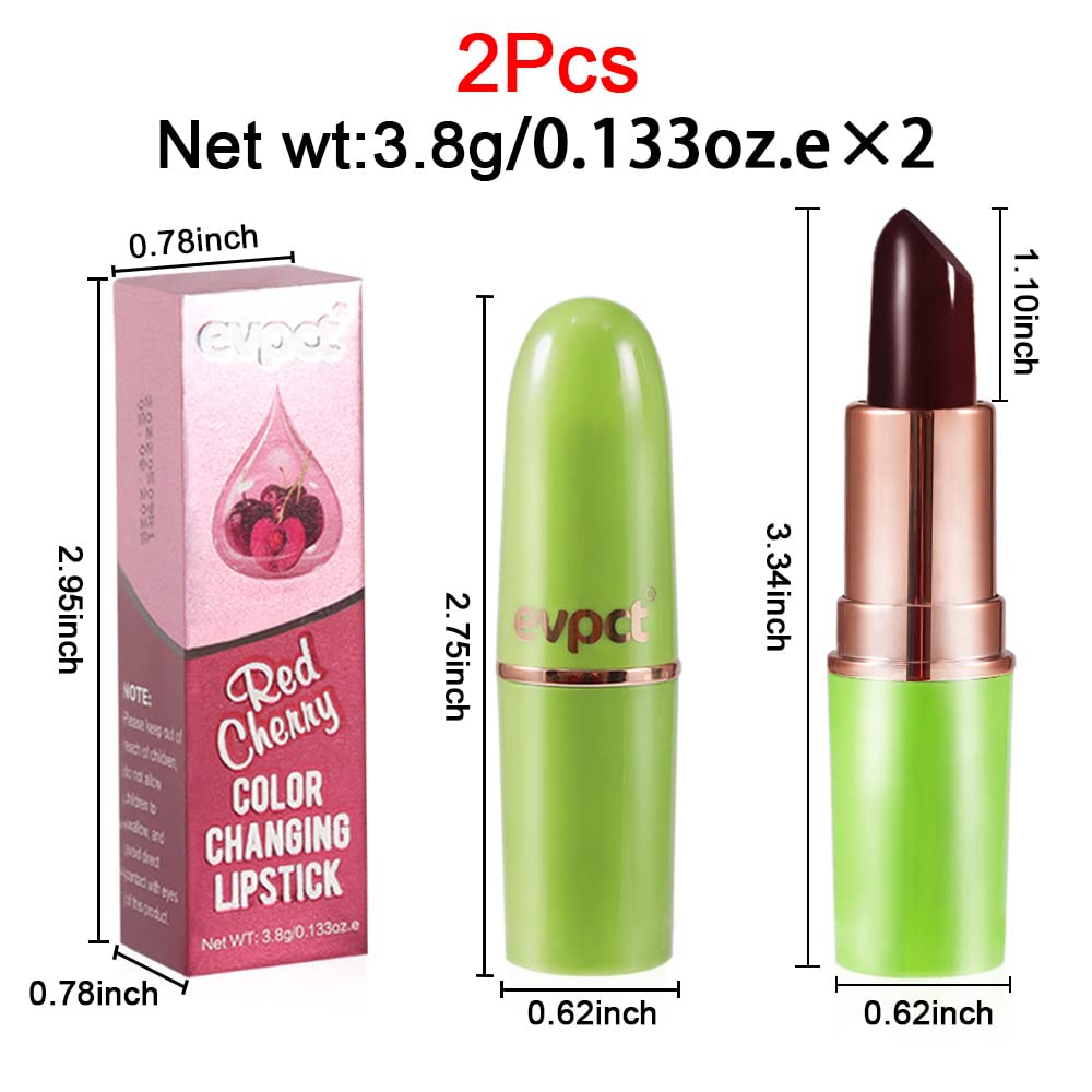 evpct 2Pcs Black Red Cherry Magic Mood Color Changing Lipstick Long Lasting 24 Hours Original for Women, PH Color Change Changing Jelly Lipstick Tinted Lip Balm Stain Gloss Makeup Set, labial magico