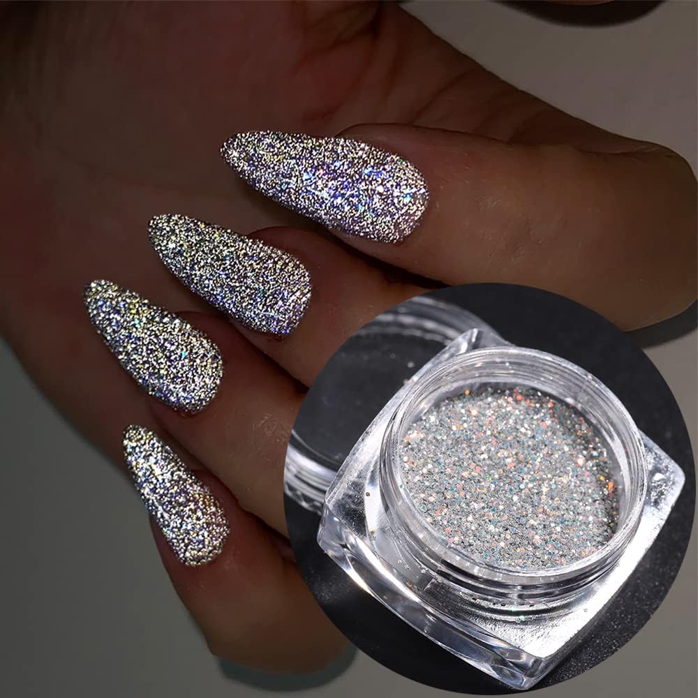 Reflective Nail Powder - 6 Boxes Sparkling Diamond Glitter for Nails, Iridescent Sequins, Holographic Super Bright Pigment Dust, Nail Art Decor