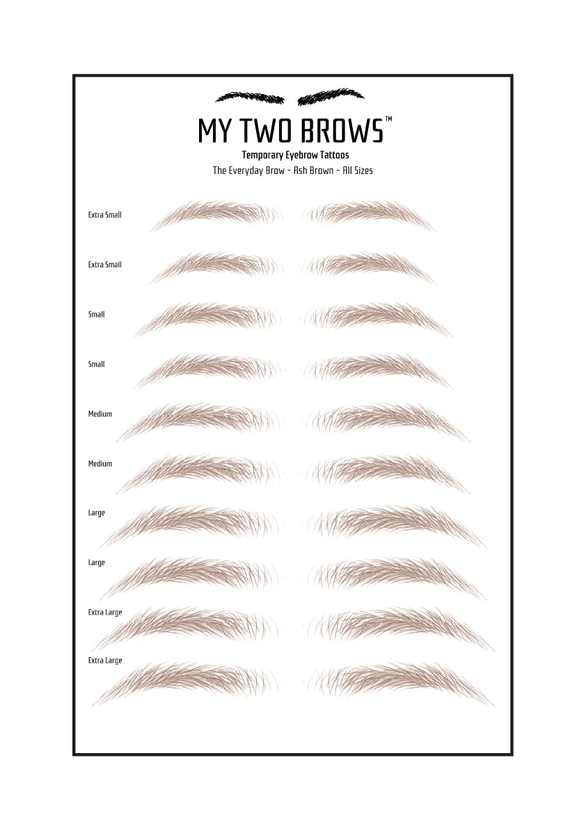 (10 pairs) Ash Brown Temporary Eyebrow Tattoo - Small Size - Waterproof & Smudgeproof - Everyday Brow Style Eyebrow Stickers - Sheet Lasts up to 30 Days - Won't Work on Existing Brows