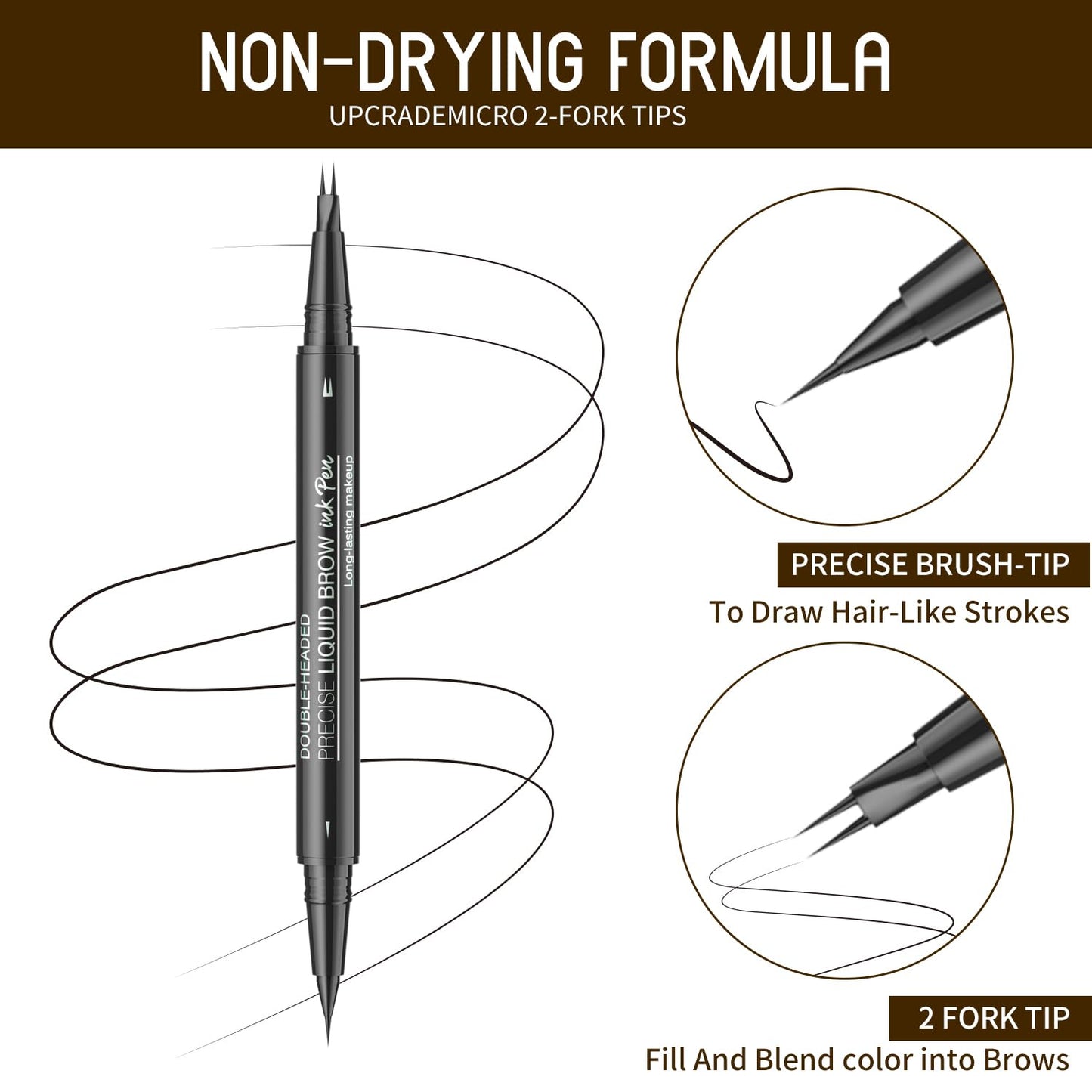 Eyebrow Pencil, Eyebrow Pen with Double-Brush Tip 2-in-1 Eyeliner Dual-Ended Microblading Long Lasting Waterproof Hair-Like Brow Pencil with Eyebrow Brush (Black)