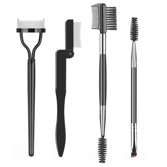 Eyelash Comb Lash Separator Tool Brow Brush & Lash Spoolie Professional Eye Makeup Tools (4 Pieces Set)