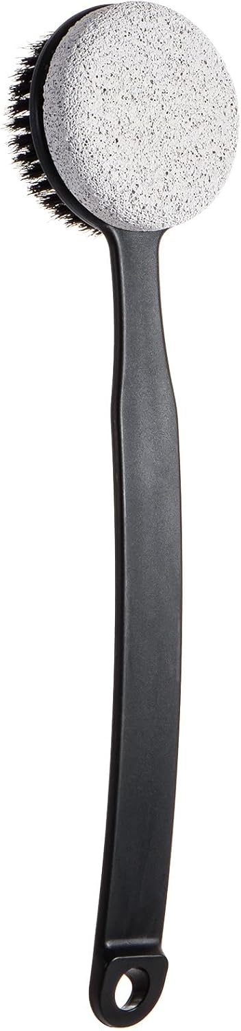 Pumice Stone for Feet with Long Handle (Double-Faced Curved Handle,Black, Count, 1.0)