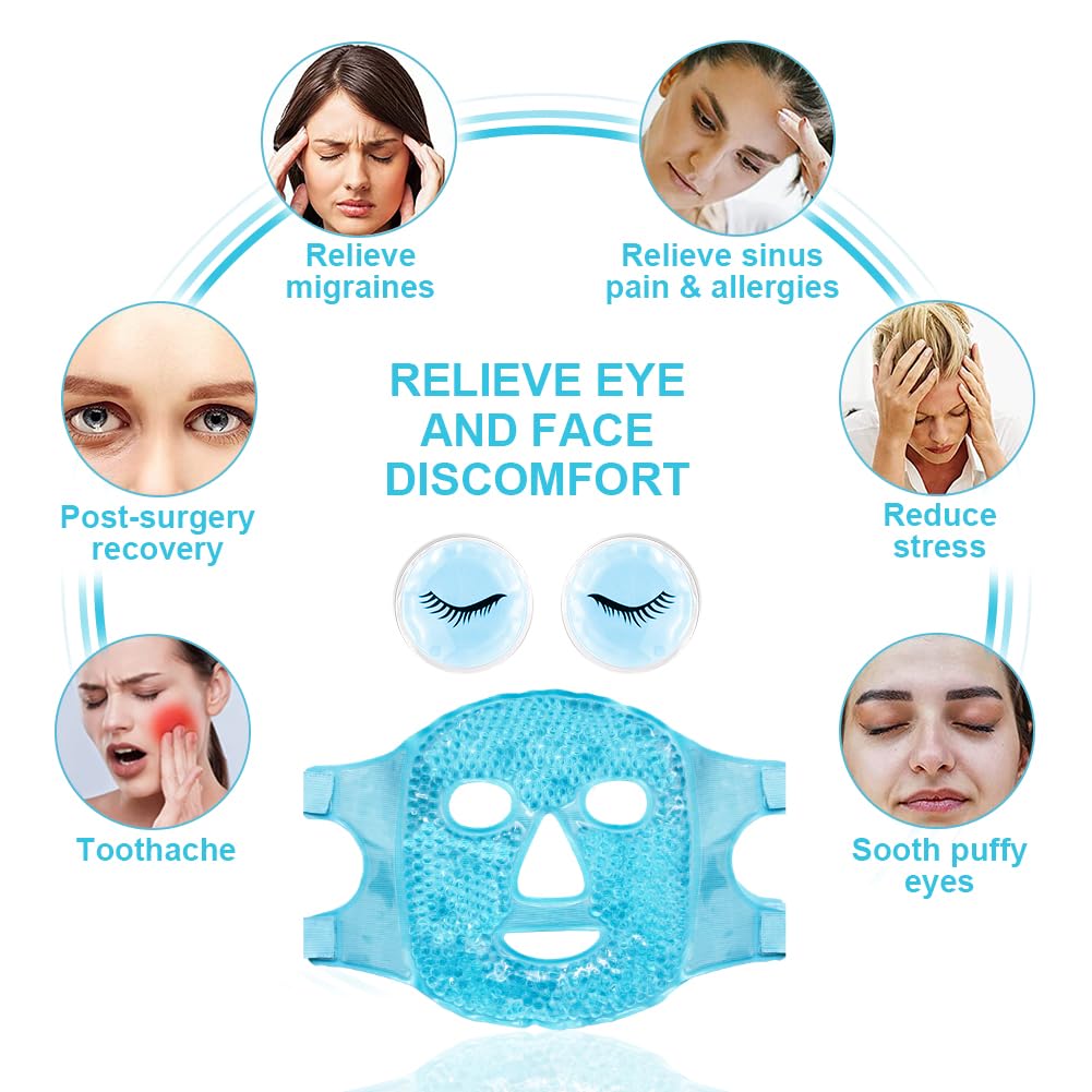 Face Eye Masks for Dark Circles and Puffiness, Migraines, Headache, Stress, Redness, Acne, Cooling Face Masks for Women Man, Hot Cold Use Ice Face Mask. (Blue set)