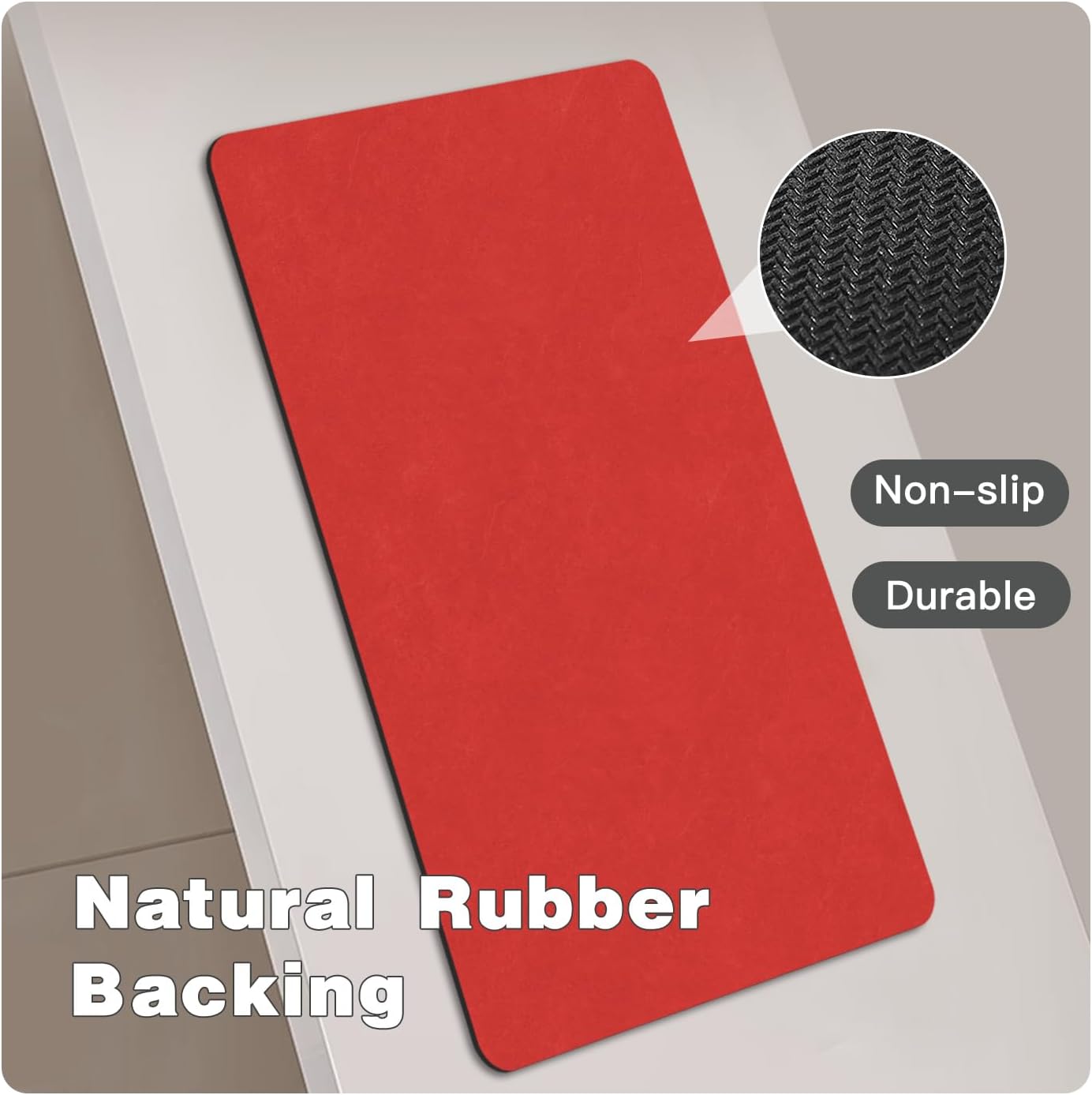 Christmas Bath Mat, Red Bathroom Rugs Non Slip Washable Thin Absorbent Bath Mat Fits Under Door Bathroom Floor Mat Perfect for Bath, Shower, or Sink 24"x70" Red