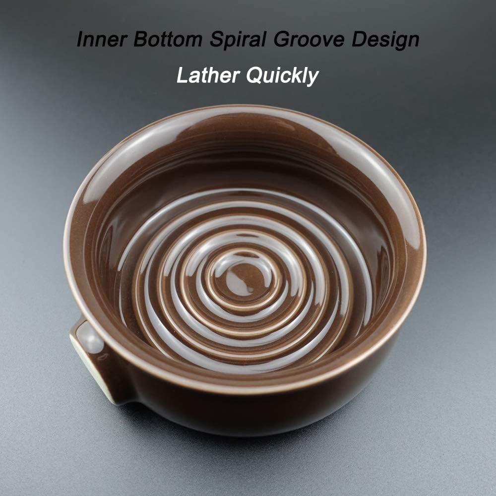 Ceramic Shaving Soap Bowl For Men, Non-slip Handle, Wide Mouth, Large Capacity, Easier to Lather-Brown