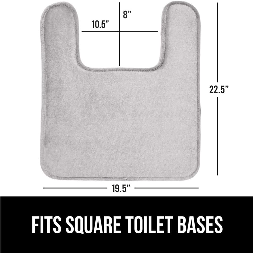 GORILLA GRIP Thick Memory Foam Toilet Rug for Bathroom, Square Shaped Washable, Absorbent Velvet Topside Floor Mats, Machine Wash, Cushioned Luxury Rugs for Bath Room, 22.5 x 19.5 Soft Gray