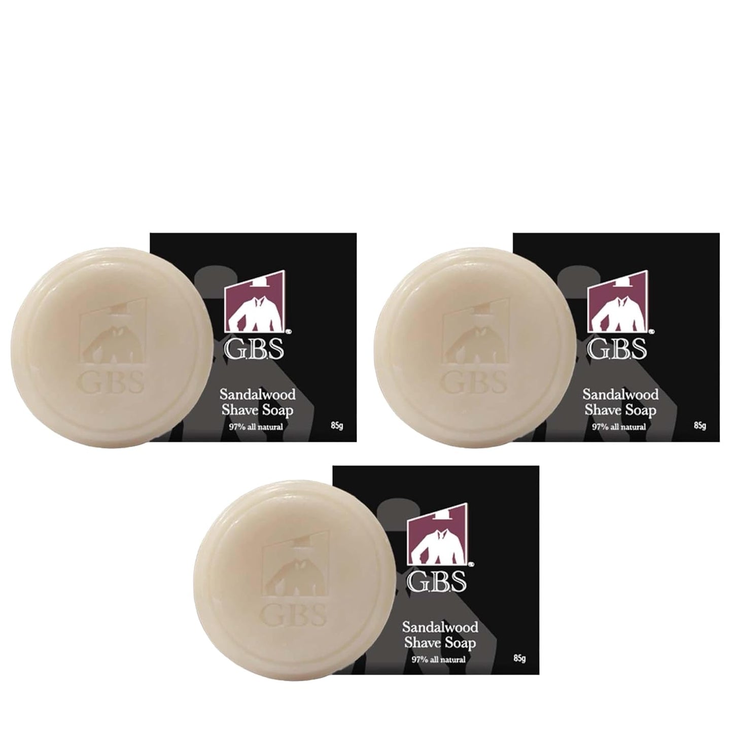 G.B.S 97% All Natural Shave Soap - Creates a Rich Lather Foam for Wet Shaving Experience (3 Pack Sandalwood) Birthday Gift