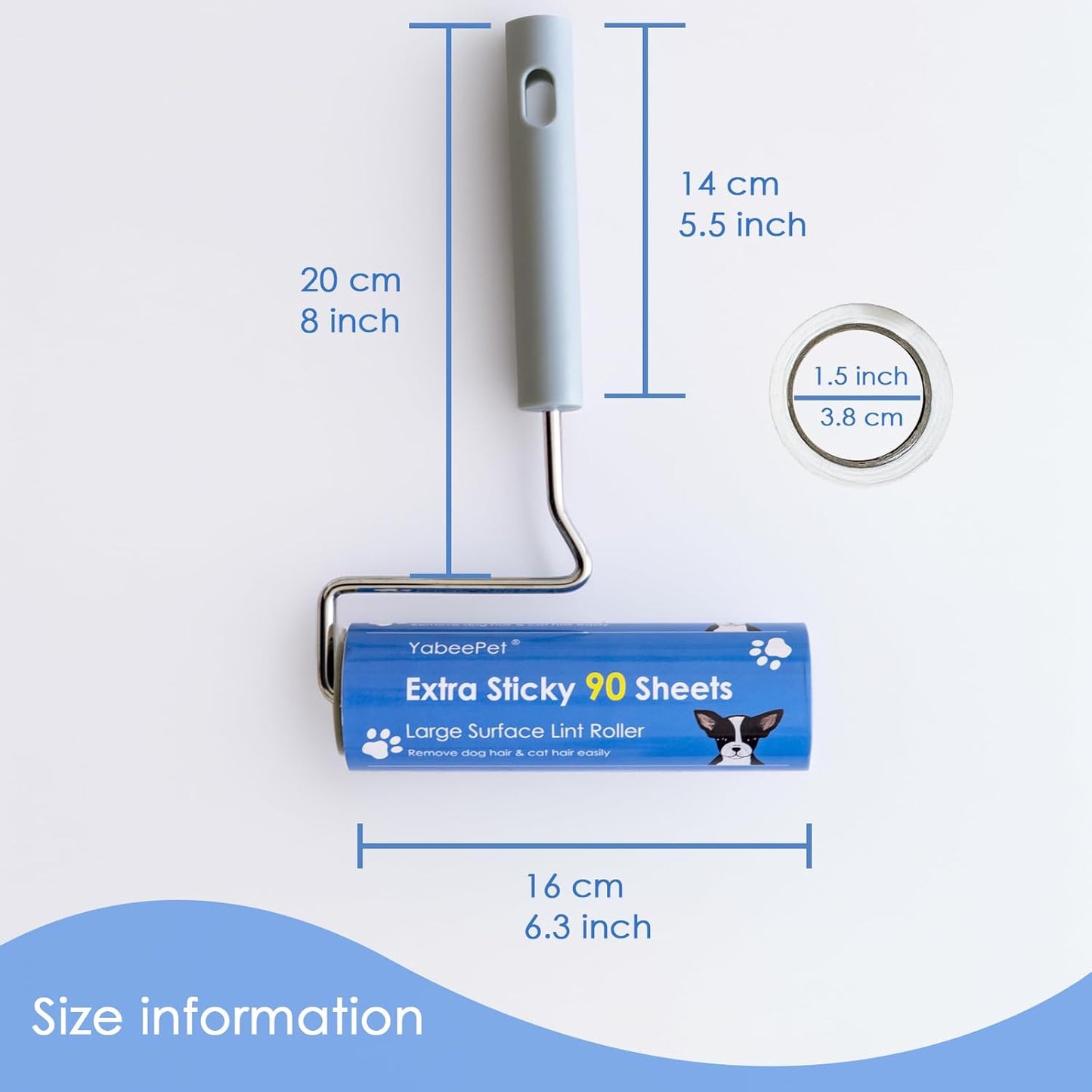 Extra Sticky Large Surface Lint Roller, 6.3'' Giant Lint Roller for Pet Hair, Lint Remover Roller for Cat Hair, Clothes, Furniture, 1 Handle + 270 Sheets, with Dust-Proof Case