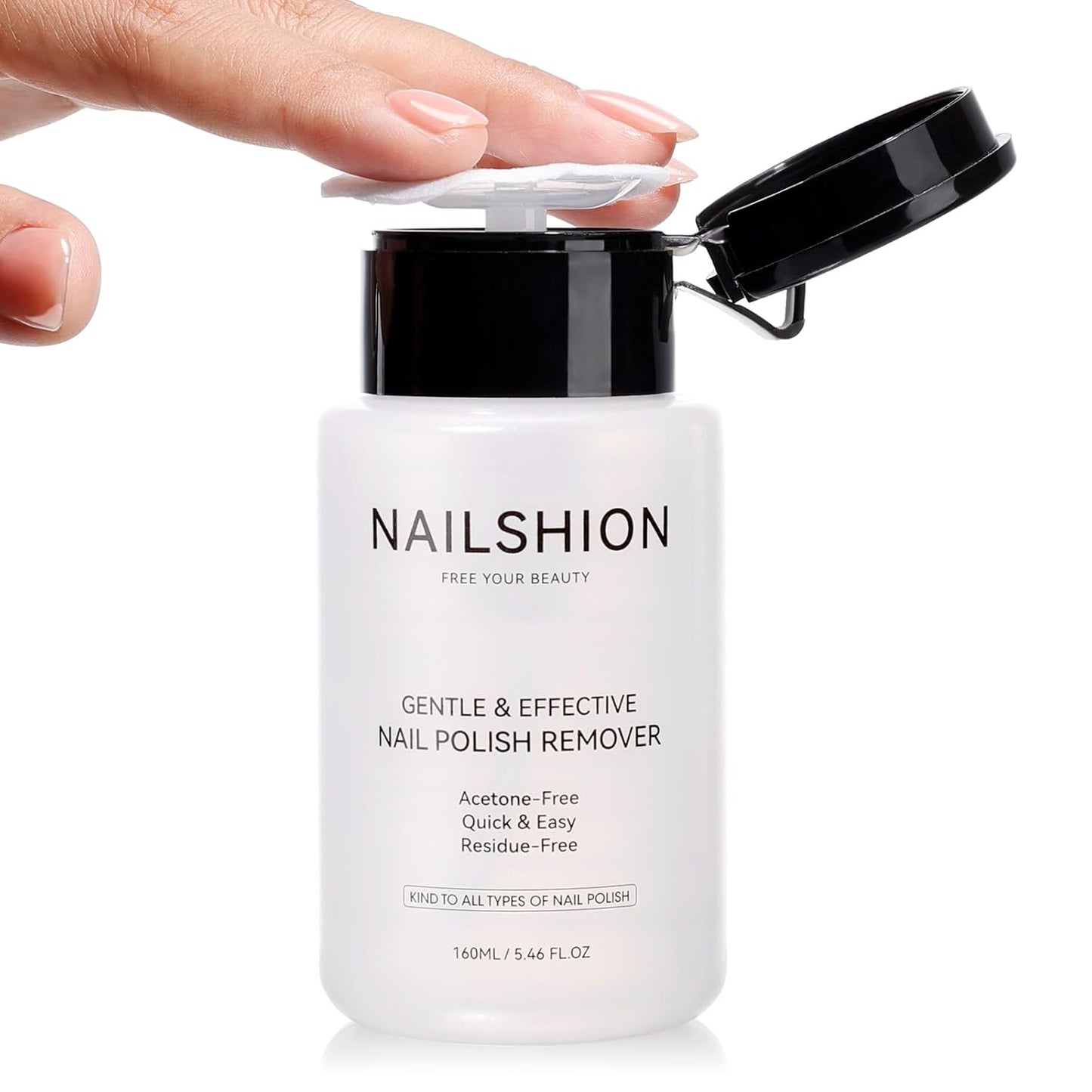 Nail Polish Remover, Non-acetone Fingernail Polish Remover Built-in Push-Down Pump, No Toxic, Rich in VE Non-Drying, 5-10s Fast Gentle Removal for Regular Nail Polishes, 5.46 fl. oz