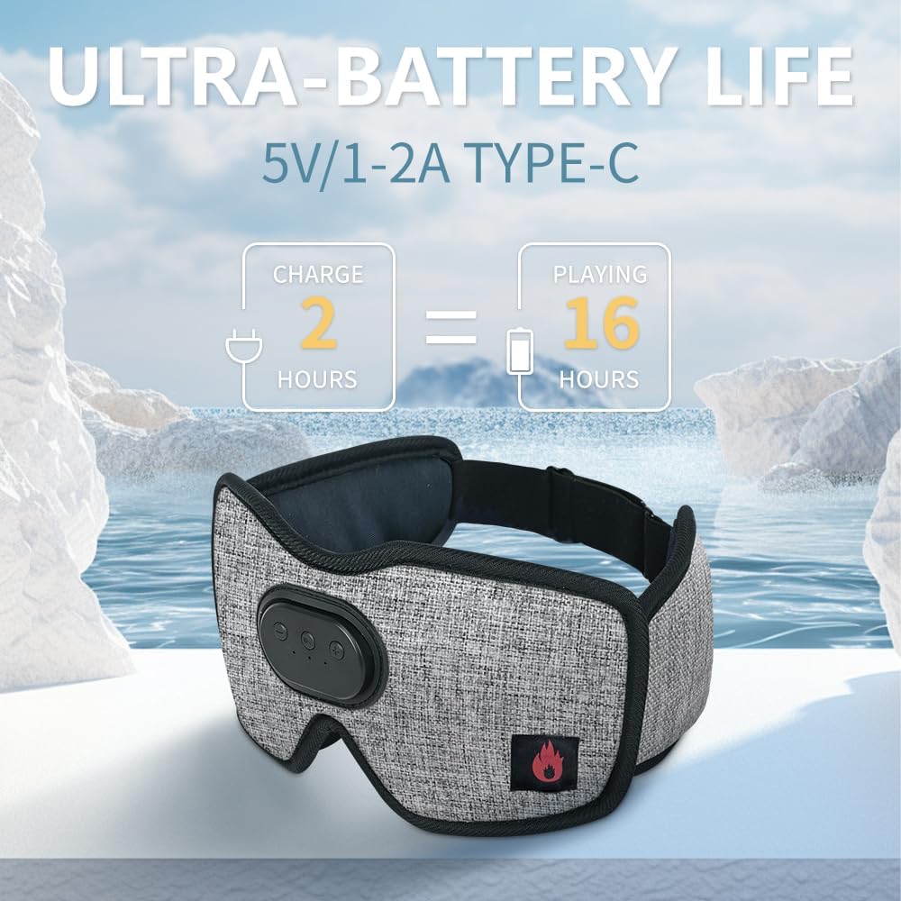 Heated Eye Mask with Bluetooth Headphones SYPVRY Wireless Sleep Eye Mask Headphones for Sleeping with Temperature & Timer Control, Warm Eye Compress USB Heated Mask for Dry Eyes Style,Grey