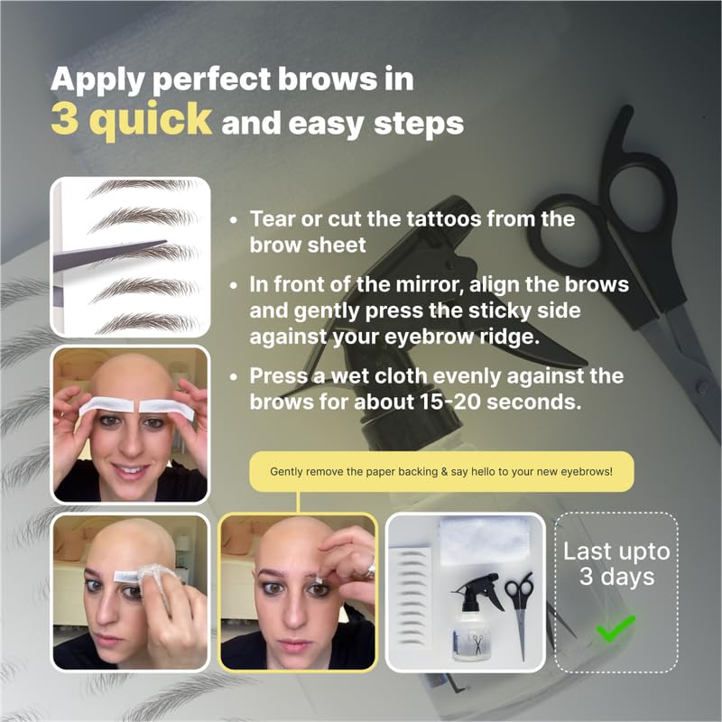 50 Pairs Dark Brown Temporary Eyebrow Tattoos, Waterproof and Smudge-Proof Dark Everyday Style Realistic Eyebrow Stickers for Men & Women, Easy to Apply, Won't Work on Existing Brows