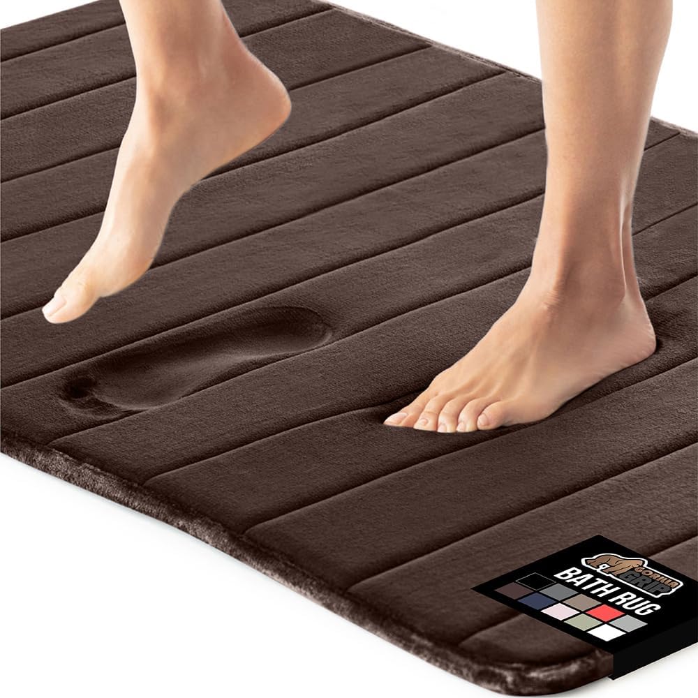 GORILLA GRIP Memory Foam Bath Mat, Soft Absorbent US Designed Bathroom Rug, Gripping Dots Machine Washable Bathmat, Cushioned Floor Mats, Shower Sink Rugs Room Décor Accessories, 30x20 Brown