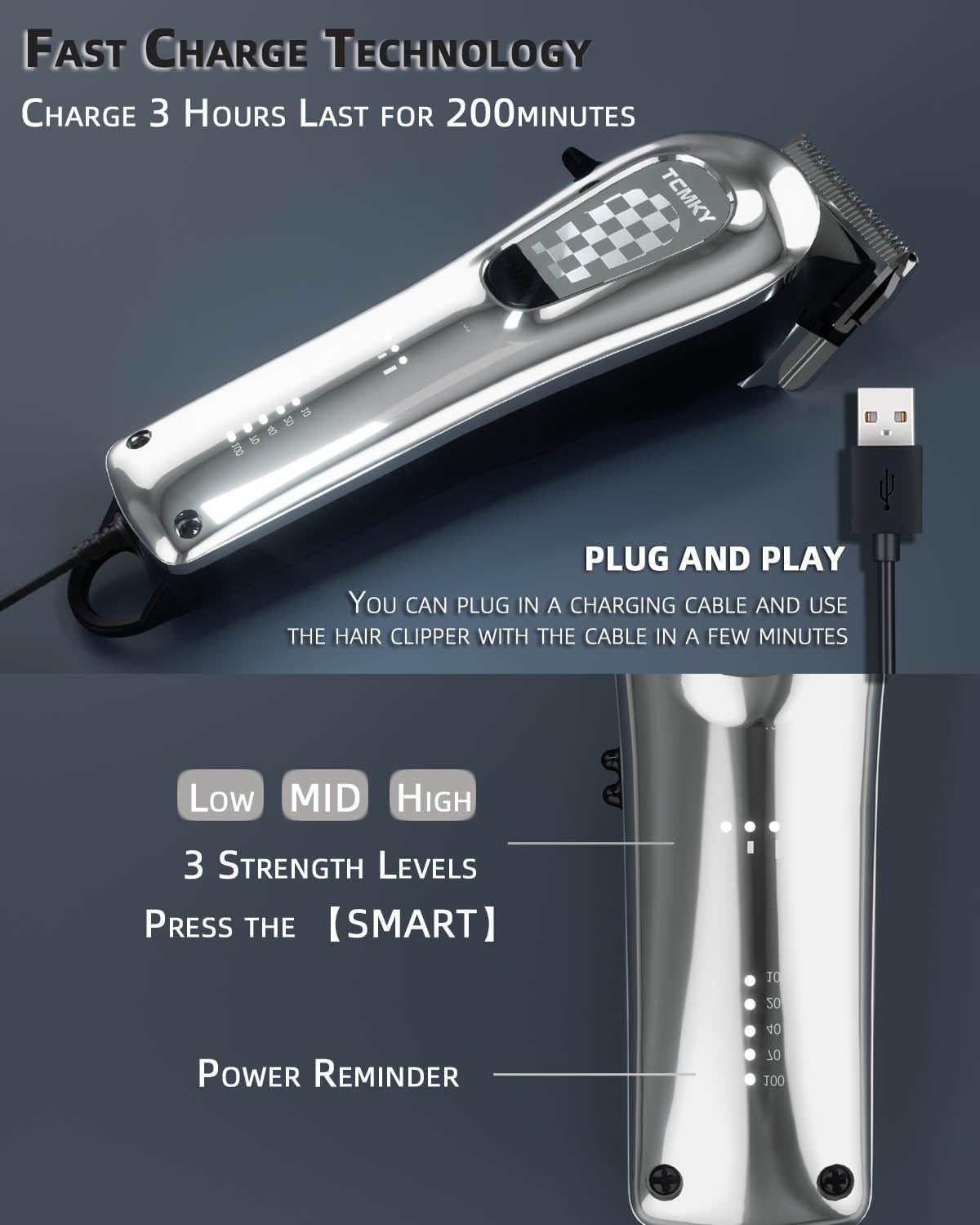 Hair Clippers for Men Cordless&Corded Barber Clippers for Hair Cutting & Grooming Professional Hair Trimmer for Men Rechargeable Hair Trimmer Kit for Household (Silvery)